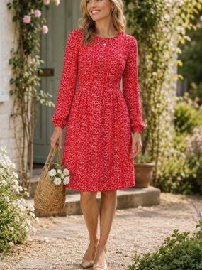 BODEN Serena Dress Cherry Red Ditsy Pop Size 2